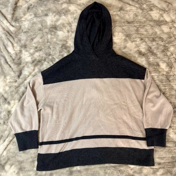REISS “Alex” Wool Cashmere Striped Hoodie Sweater Beige & Charcoal Size Smal - Picture 15 of 16